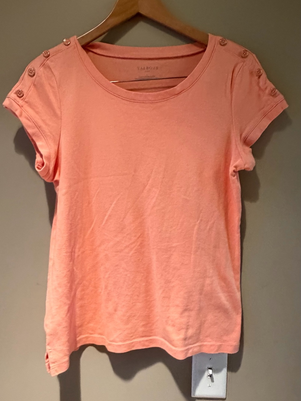 Talbots Coral Short-Sleeve Button-Shoulder Tee Large